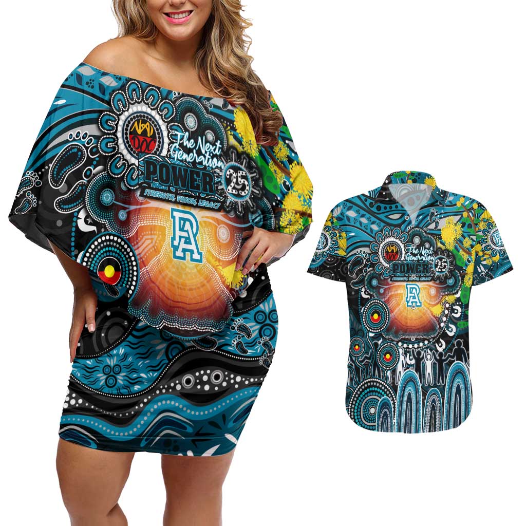 Personalised NAIDOC Week 2025 Power Football Couples Matching Off Shoulder Short Dress and Hawaiian Shirt Aboriginal Dot Painting
