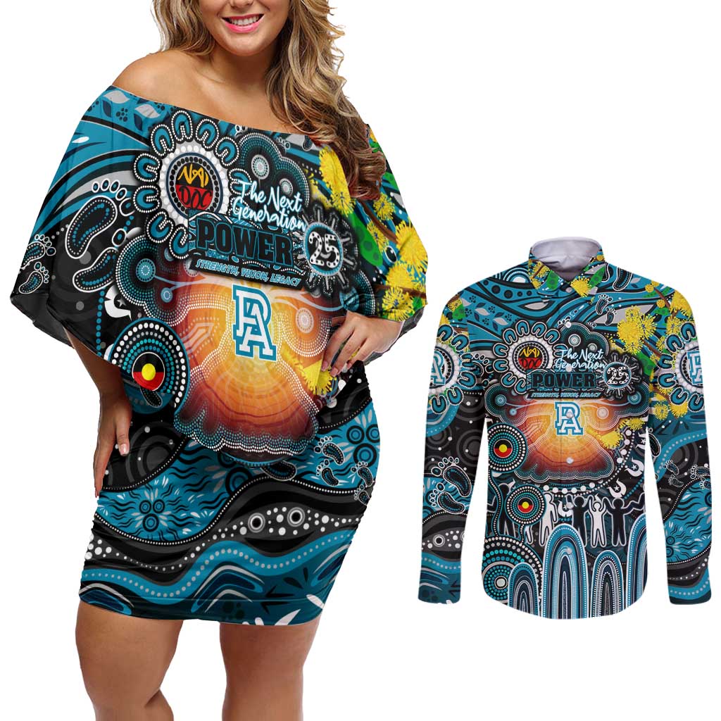 Personalised NAIDOC Week 2025 Power Football Couples Matching Off Shoulder Short Dress and Long Sleeve Button Shirt Aboriginal Dot Painting