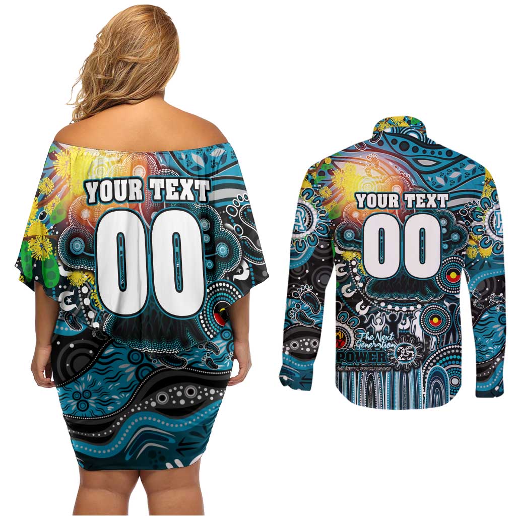 Personalised NAIDOC Week 2025 Power Football Couples Matching Off Shoulder Short Dress and Long Sleeve Button Shirt Aboriginal Dot Painting