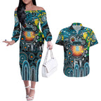 Personalised NAIDOC Week 2025 Power Football Couples Matching Off The Shoulder Long Sleeve Dress and Hawaiian Shirt Aboriginal Dot Painting