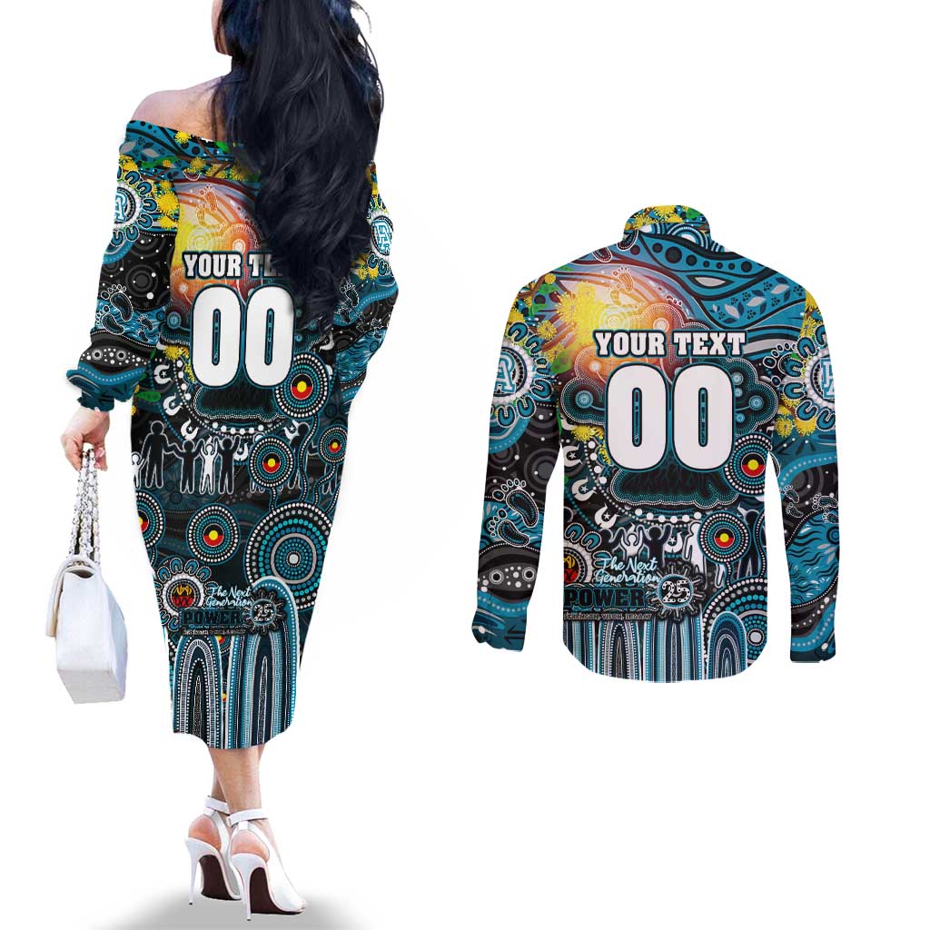 Personalised NAIDOC Week 2025 Power Football Couples Matching Off The Shoulder Long Sleeve Dress and Long Sleeve Button Shirt Aboriginal Dot Painting