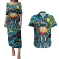Personalised NAIDOC Week 2025 Power Football Couples Matching Puletasi and Hawaiian Shirt Aboriginal Dot Painting