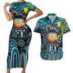 Personalised NAIDOC Week 2025 Power Football Couples Matching Short Sleeve Bodycon Dress and Hawaiian Shirt Aboriginal Dot Painting