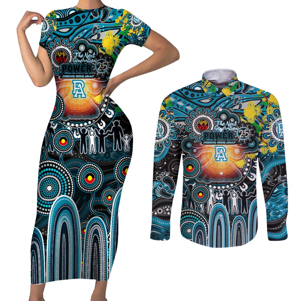 Personalised NAIDOC Week 2025 Power Football Couples Matching Short Sleeve Bodycon Dress and Long Sleeve Button Shirt Aboriginal Dot Painting