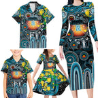 Personalised NAIDOC Week 2025 Power Football Family Matching Long Sleeve Bodycon Dress and Hawaiian Shirt Aboriginal Dot Painting