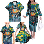 Personalised NAIDOC Week 2025 Power Football Family Matching Off The Shoulder Long Sleeve Dress and Hawaiian Shirt Aboriginal Dot Painting
