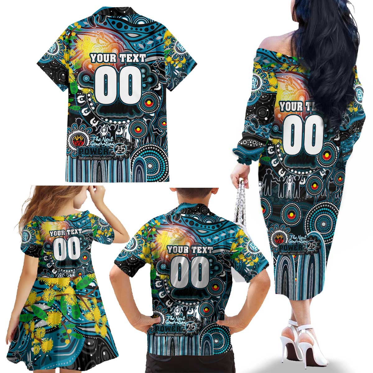 Personalised NAIDOC Week 2025 Power Football Family Matching Off The Shoulder Long Sleeve Dress and Hawaiian Shirt Aboriginal Dot Painting