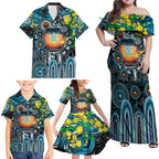 Personalised NAIDOC Week 2025 Power Football Family Matching Off Shoulder Maxi Dress and Hawaiian Shirt Aboriginal Dot Painting