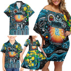 Personalised NAIDOC Week 2025 Power Football Family Matching Off Shoulder Short Dress and Hawaiian Shirt Aboriginal Dot Painting