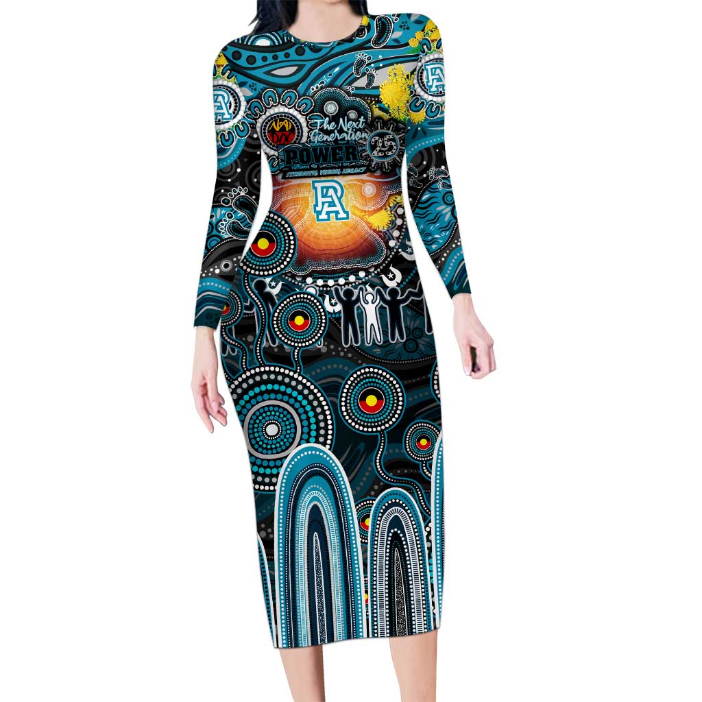 Personalised NAIDOC Week 2025 Power Football Long Sleeve Bodycon Dress Aboriginal Dot Painting