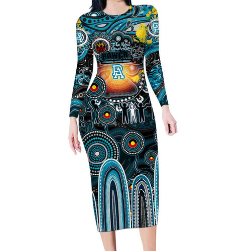Personalised NAIDOC Week 2025 Power Football Long Sleeve Bodycon Dress Aboriginal Dot Painting