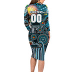 Personalised NAIDOC Week 2025 Power Football Long Sleeve Bodycon Dress Aboriginal Dot Painting