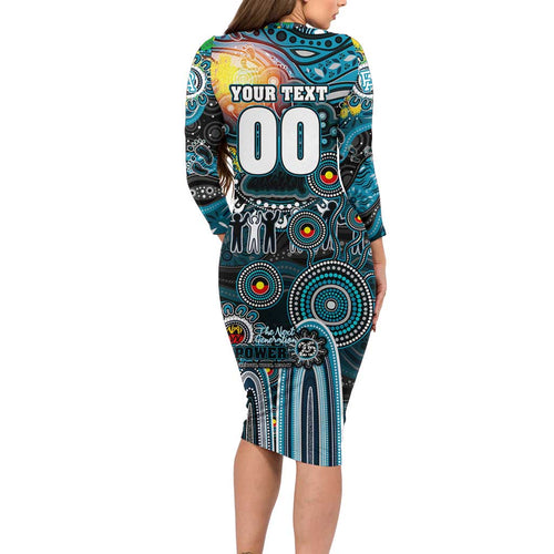 Personalised NAIDOC Week 2025 Power Football Long Sleeve Bodycon Dress Aboriginal Dot Painting