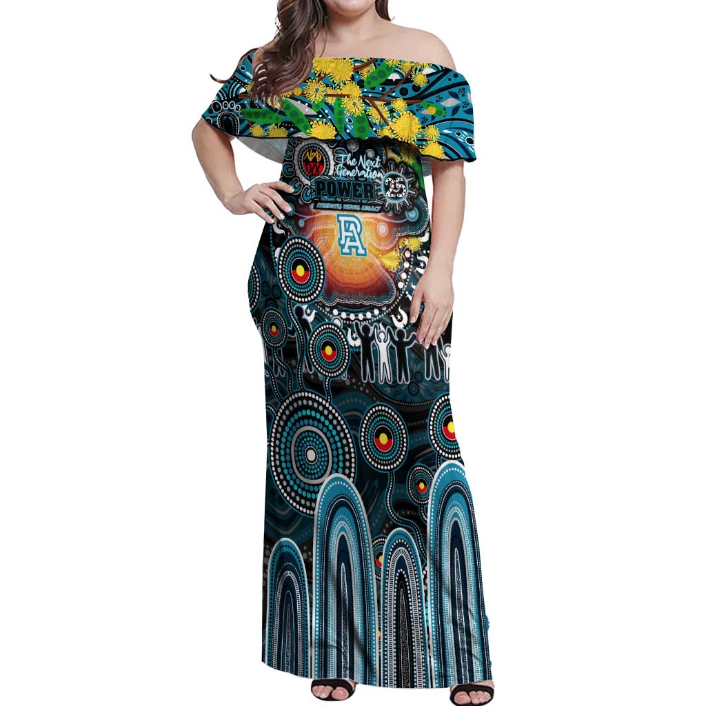 Personalised NAIDOC Week 2025 Power Football Off Shoulder Maxi Dress Aboriginal Dot Painting
