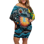 Personalised NAIDOC Week 2025 Power Football Off Shoulder Short Dress Aboriginal Dot Painting