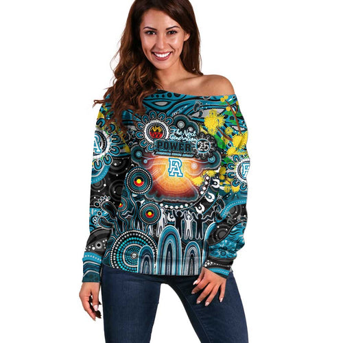Personalised NAIDOC Week 2025 Power Football Off Shoulder Sweater Aboriginal Dot Painting