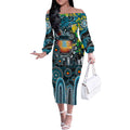 Personalised NAIDOC Week 2025 Power Football Off The Shoulder Long Sleeve Dress Aboriginal Dot Painting