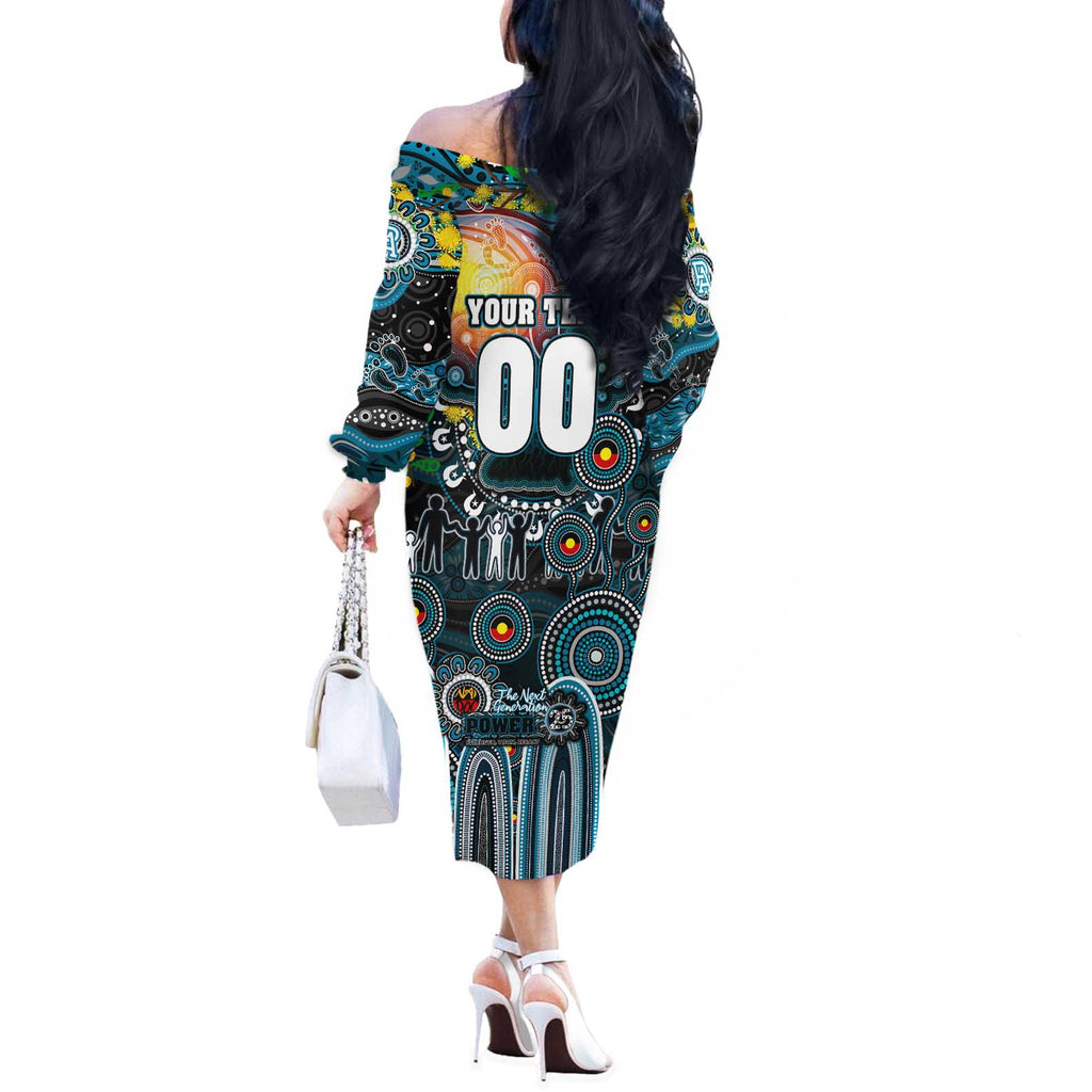 Personalised NAIDOC Week 2025 Power Football Off The Shoulder Long Sleeve Dress Aboriginal Dot Painting