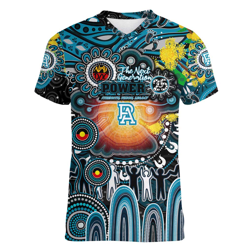 Personalised NAIDOC Week 2025 Power Football Women V-Neck T-Shirt Aboriginal Dot Painting