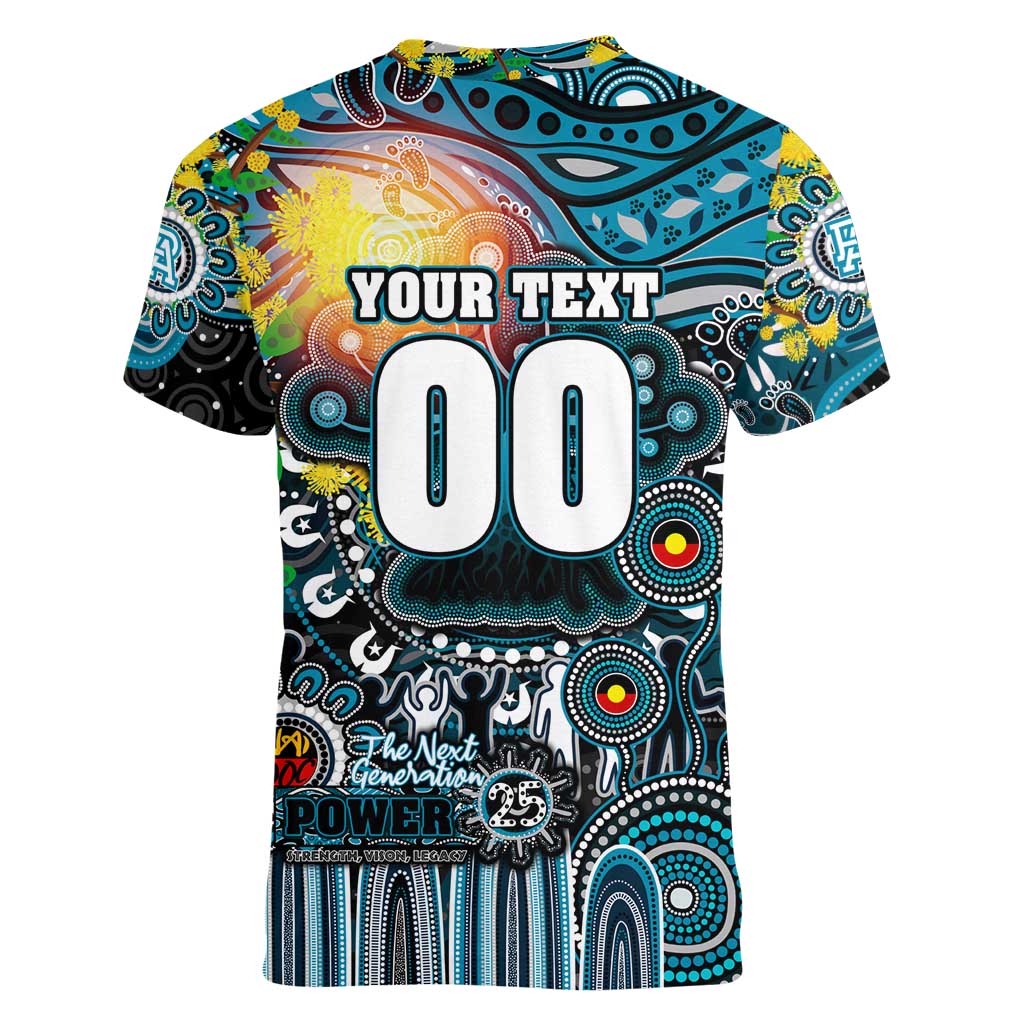 Personalised NAIDOC Week 2025 Power Football Women V-Neck T-Shirt Aboriginal Dot Painting