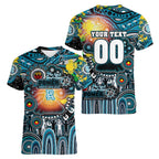Personalised NAIDOC Week 2025 Power Football Women V-Neck T-Shirt Aboriginal Dot Painting
