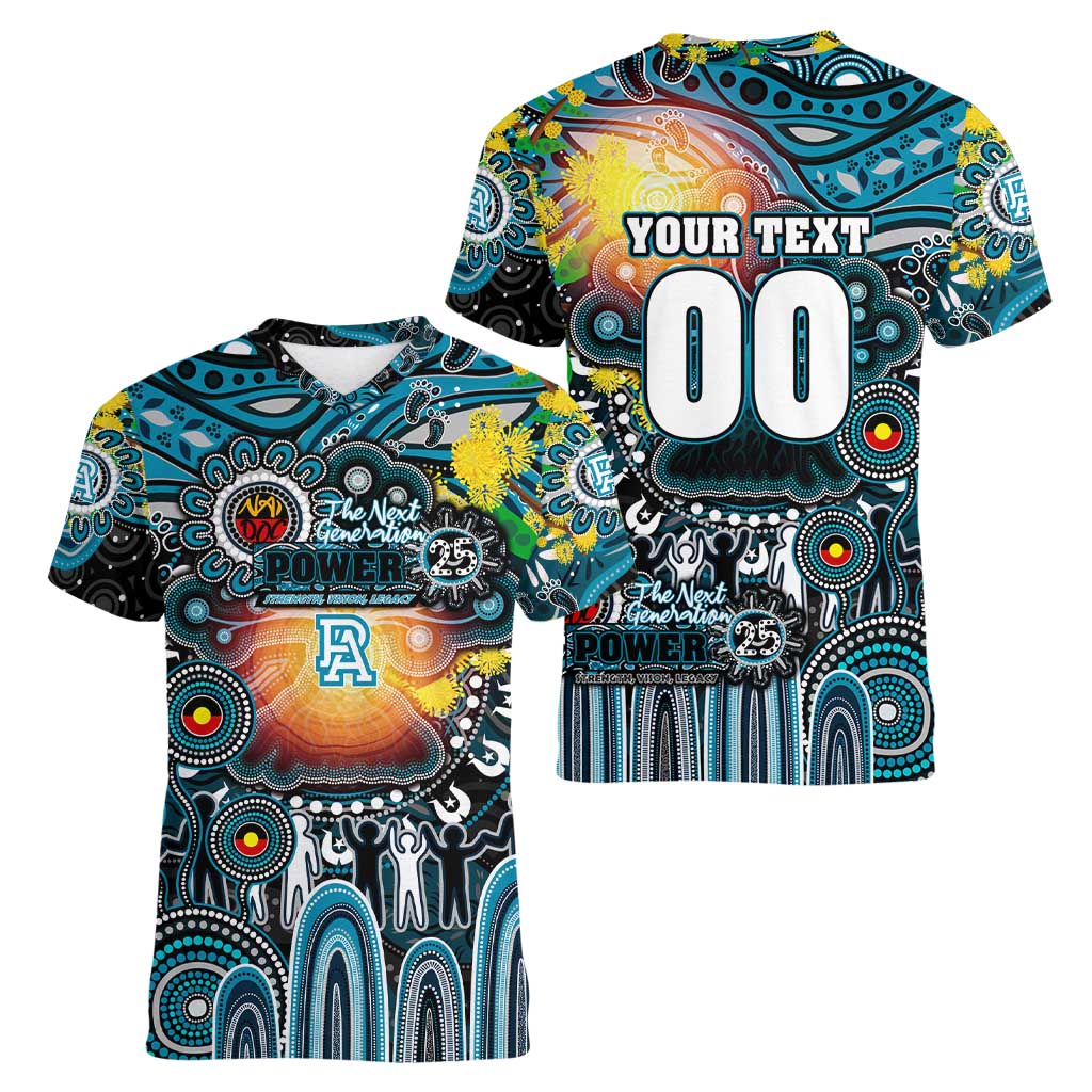Personalised NAIDOC Week 2025 Power Football Women V-Neck T-Shirt Aboriginal Dot Painting