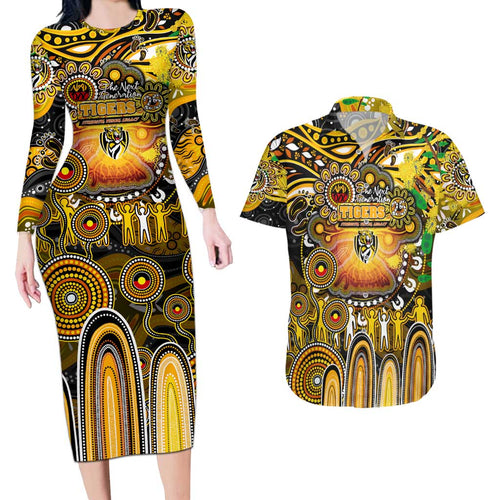 Personalised NAIDOC Week 2025 Tiger Football Couples Matching Long Sleeve Bodycon Dress and Hawaiian Shirt Aboriginal Dot Painting