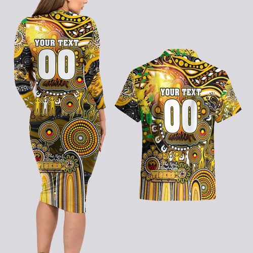 Personalised NAIDOC Week 2025 Tiger Football Couples Matching Long Sleeve Bodycon Dress and Hawaiian Shirt Aboriginal Dot Painting