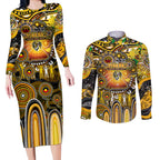 Personalised NAIDOC Week 2025 Tiger Football Couples Matching Long Sleeve Bodycon Dress and Long Sleeve Button Shirt Aboriginal Dot Painting