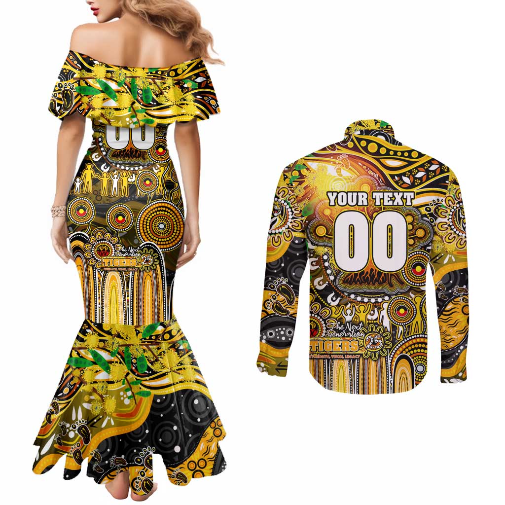 Personalised NAIDOC Week 2025 Tiger Football Couples Matching Mermaid Dress and Long Sleeve Button Shirt Aboriginal Dot Painting