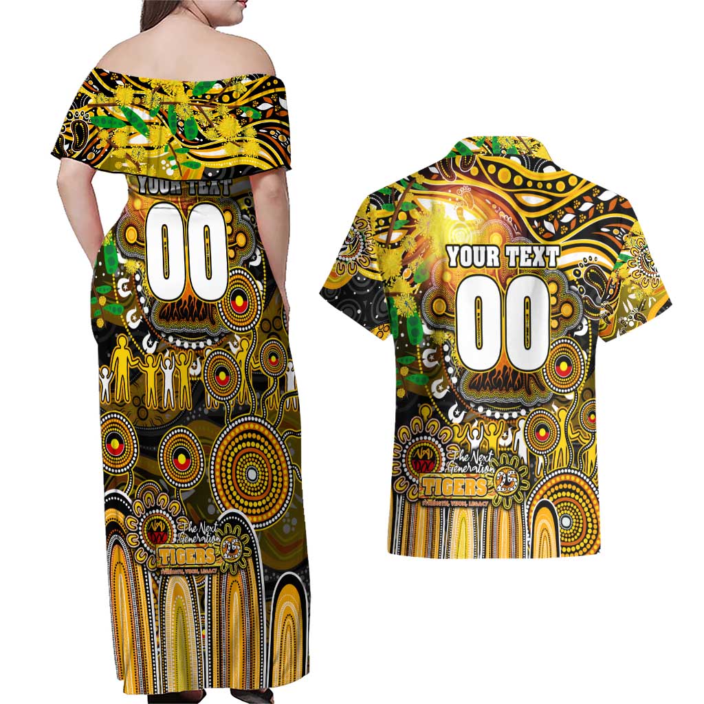 Personalised NAIDOC Week 2025 Tiger Football Couples Matching Off Shoulder Maxi Dress and Hawaiian Shirt Aboriginal Dot Painting