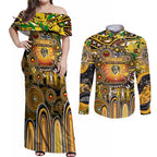 Personalised NAIDOC Week 2025 Tiger Football Couples Matching Off Shoulder Maxi Dress and Long Sleeve Button Shirt Aboriginal Dot Painting