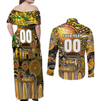 Personalised NAIDOC Week 2025 Tiger Football Couples Matching Off Shoulder Maxi Dress and Long Sleeve Button Shirt Aboriginal Dot Painting
