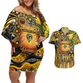 Personalised NAIDOC Week 2025 Tiger Football Couples Matching Off Shoulder Short Dress and Hawaiian Shirt Aboriginal Dot Painting