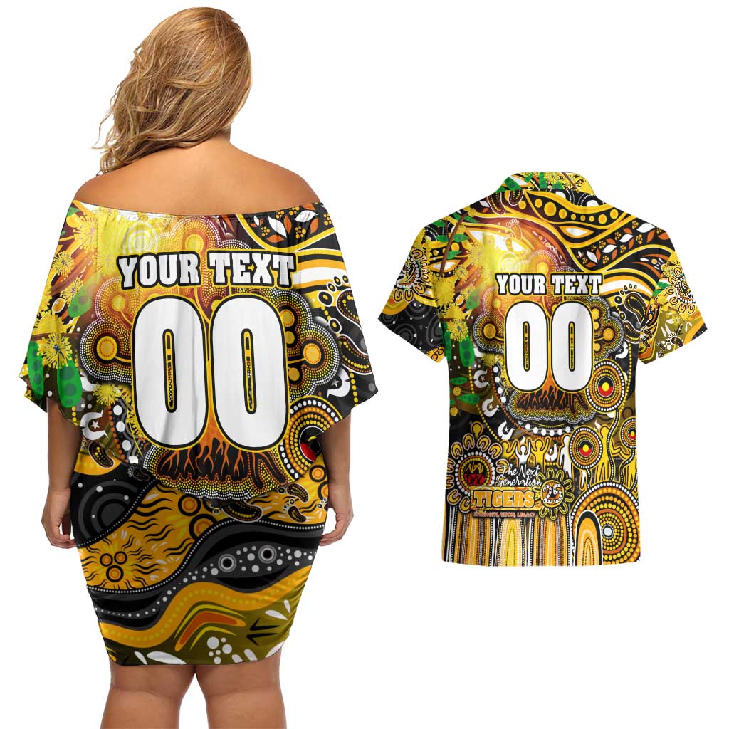 Personalised NAIDOC Week 2025 Tiger Football Couples Matching Off Shoulder Short Dress and Hawaiian Shirt Aboriginal Dot Painting