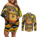 Personalised NAIDOC Week 2025 Tiger Football Couples Matching Off Shoulder Short Dress and Long Sleeve Button Shirt Aboriginal Dot Painting