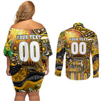 Personalised NAIDOC Week 2025 Tiger Football Couples Matching Off Shoulder Short Dress and Long Sleeve Button Shirt Aboriginal Dot Painting