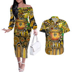 Personalised NAIDOC Week 2025 Tiger Football Couples Matching Off The Shoulder Long Sleeve Dress and Hawaiian Shirt Aboriginal Dot Painting