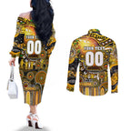 Personalised NAIDOC Week 2025 Tiger Football Couples Matching Off The Shoulder Long Sleeve Dress and Long Sleeve Button Shirt Aboriginal Dot Painting