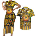 Personalised NAIDOC Week 2025 Tiger Football Couples Matching Short Sleeve Bodycon Dress and Hawaiian Shirt Aboriginal Dot Painting