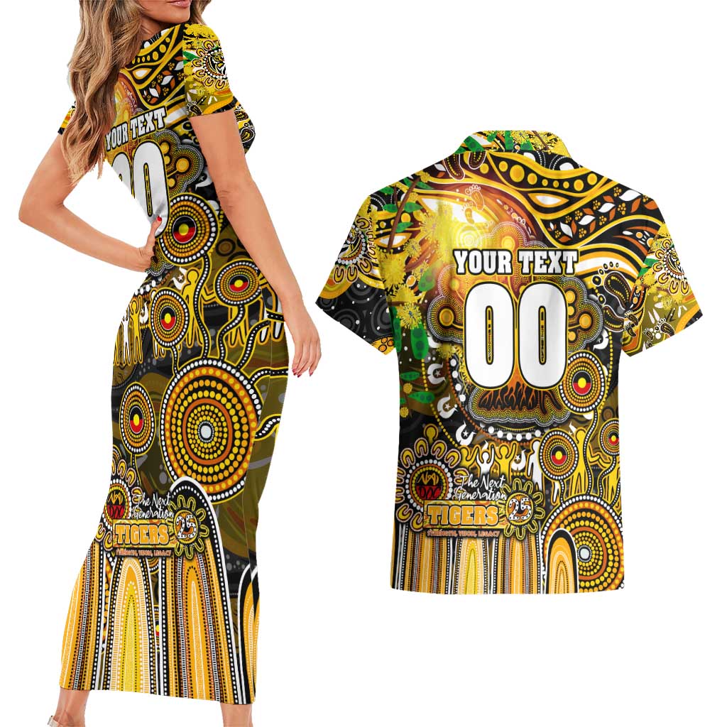 Personalised NAIDOC Week 2025 Tiger Football Couples Matching Short Sleeve Bodycon Dress and Hawaiian Shirt Aboriginal Dot Painting