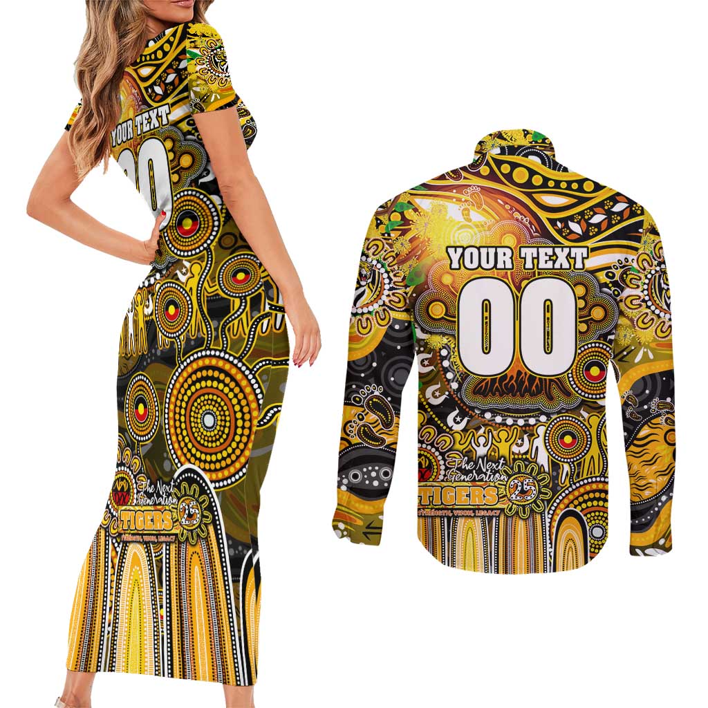 Personalised NAIDOC Week 2025 Tiger Football Couples Matching Short Sleeve Bodycon Dress and Long Sleeve Button Shirt Aboriginal Dot Painting