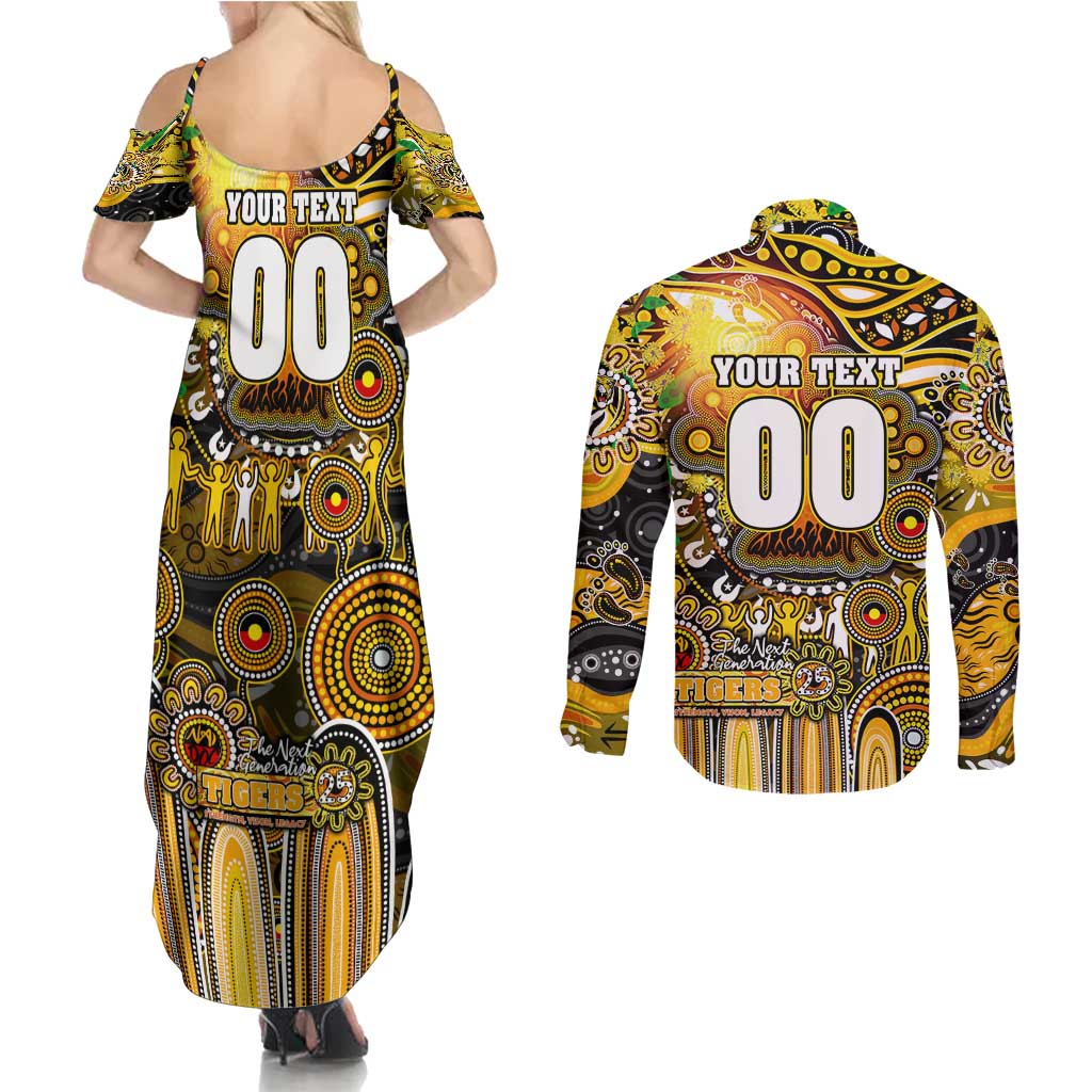 Personalised NAIDOC Week 2025 Tiger Football Couples Matching Summer Maxi Dress and Long Sleeve Button Shirt Aboriginal Dot Painting