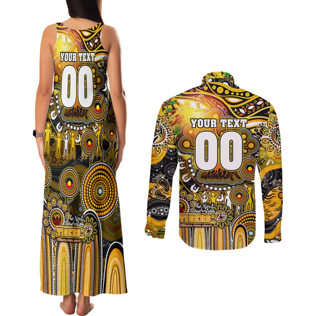 Personalised NAIDOC Week 2025 Tiger Football Couples Matching Tank Maxi Dress and Long Sleeve Button Shirt Aboriginal Dot Painting