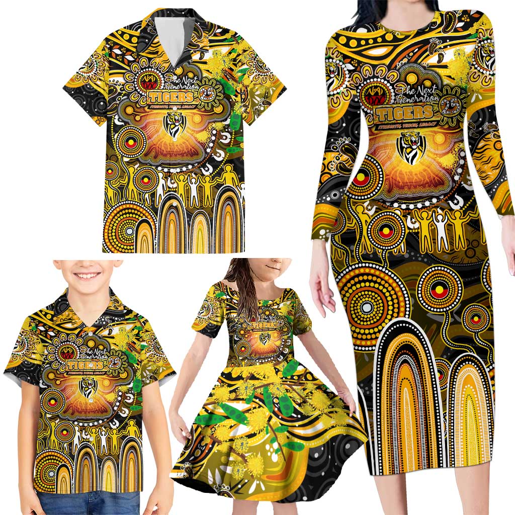 Personalised NAIDOC Week 2025 Tiger Football Family Matching Long Sleeve Bodycon Dress and Hawaiian Shirt Aboriginal Dot Painting