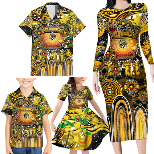 Personalised NAIDOC Week 2025 Tiger Football Family Matching Long Sleeve Bodycon Dress and Hawaiian Shirt Aboriginal Dot Painting