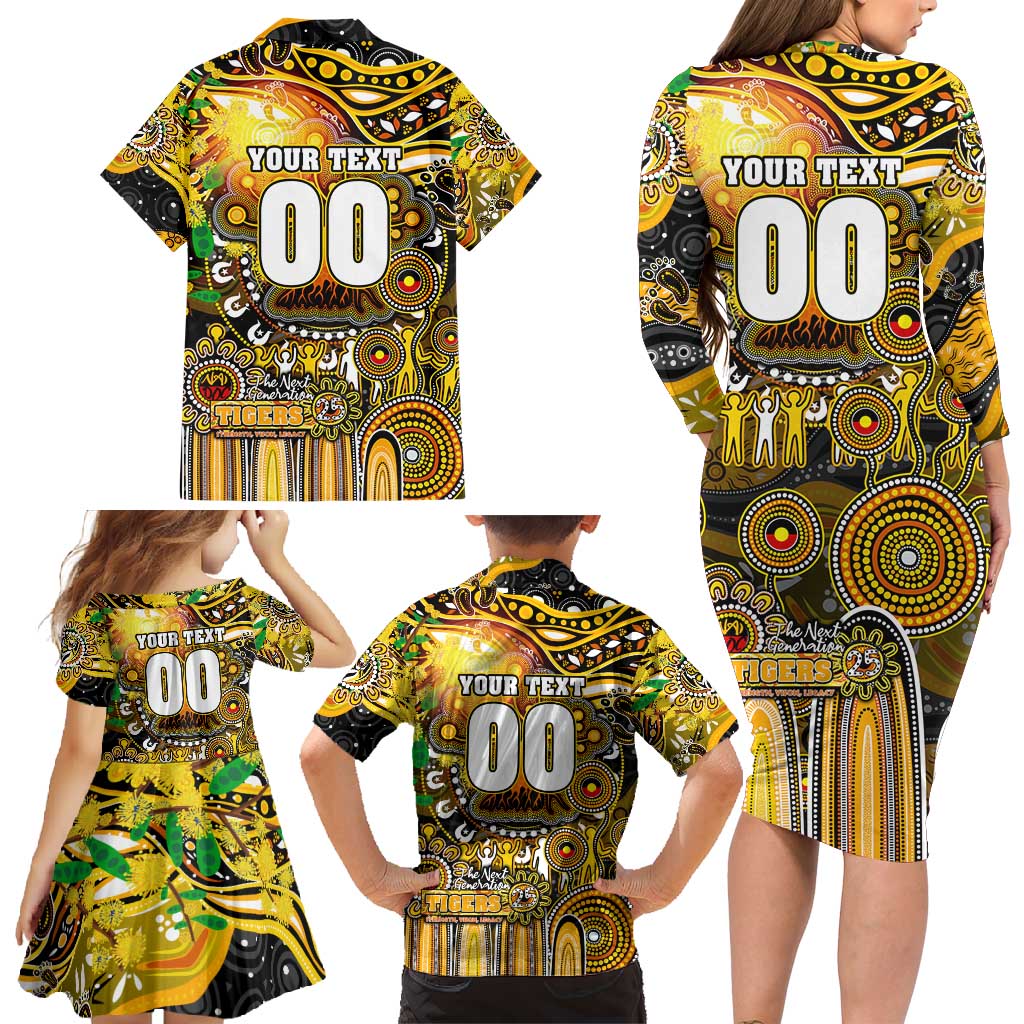 Personalised NAIDOC Week 2025 Tiger Football Family Matching Long Sleeve Bodycon Dress and Hawaiian Shirt Aboriginal Dot Painting
