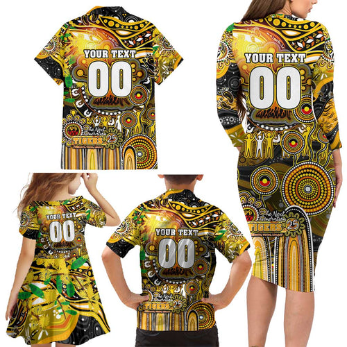 Personalised NAIDOC Week 2025 Tiger Football Family Matching Long Sleeve Bodycon Dress and Hawaiian Shirt Aboriginal Dot Painting