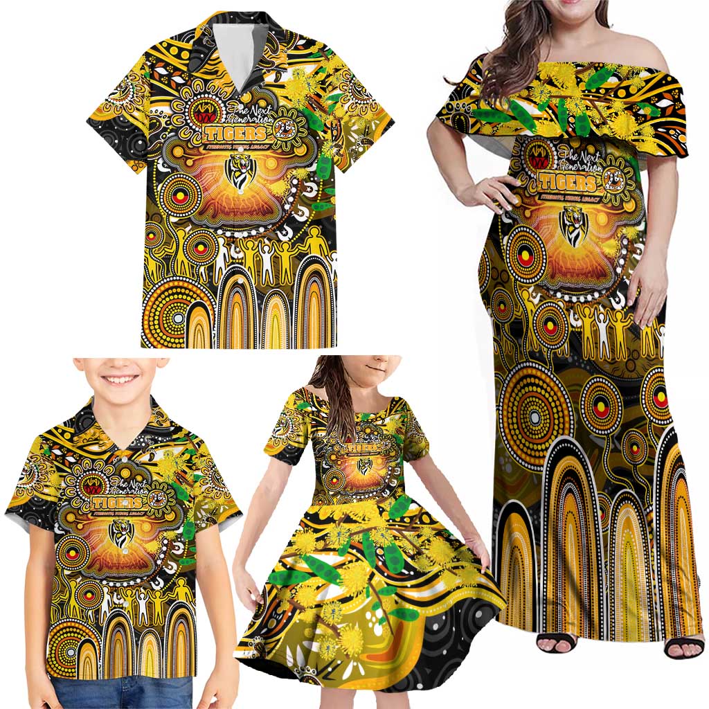 Personalised NAIDOC Week 2025 Tiger Football Family Matching Off Shoulder Maxi Dress and Hawaiian Shirt Aboriginal Dot Painting
