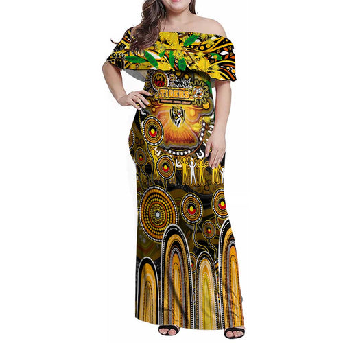 Personalised NAIDOC Week 2025 Tiger Football Family Matching Off Shoulder Maxi Dress and Hawaiian Shirt Aboriginal Dot Painting